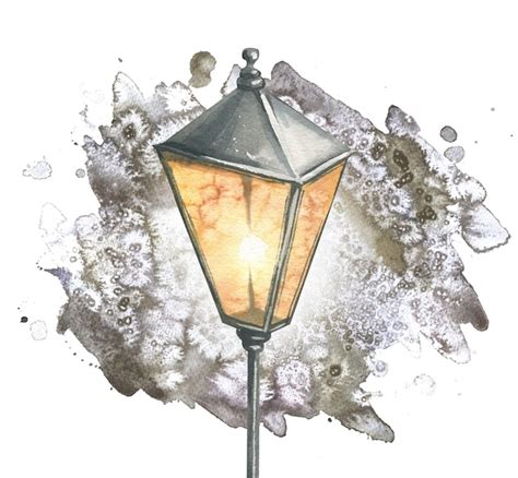 Premium Photo Watercolor Illustration Of A Street Lamp A Burning