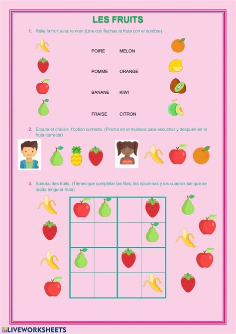 A Pink Poster With Fruits And Vegetables On It