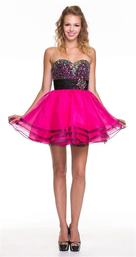 Flirty Two Tone Fuchsia Black Homecoming Dress Short Organza Layers 177 99 Black Homecoming