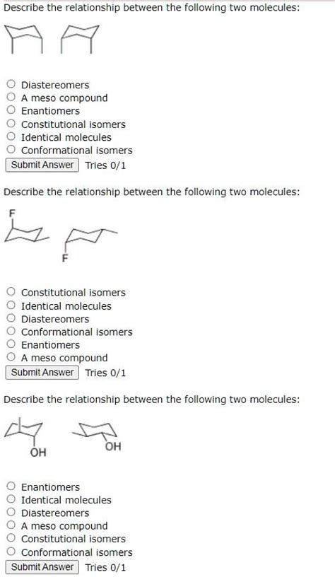 Solved Describe The Relationship Between The Following Two Molecules Diastereomers A Meso