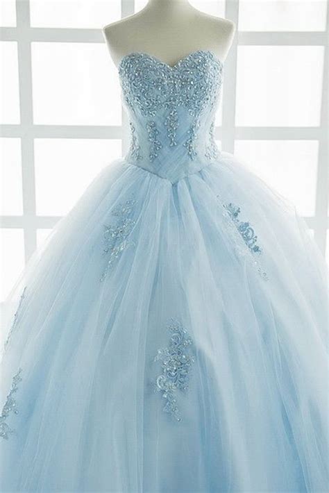 Princess Ice Blue Tulle High Waist Long Sweet Prom Dress With Appliqués