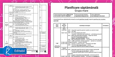 Ziua Națională a României Planificare săpt grupa mare