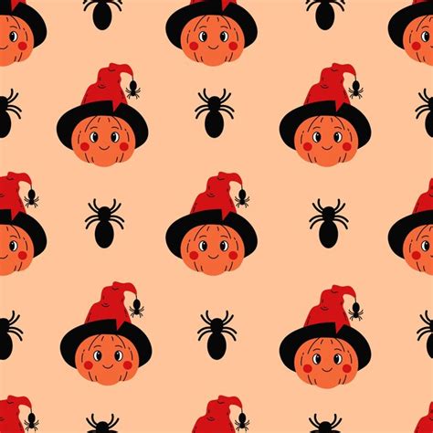 Premium Vector Halloween Seamless Pattern With Pumpkin And Spider