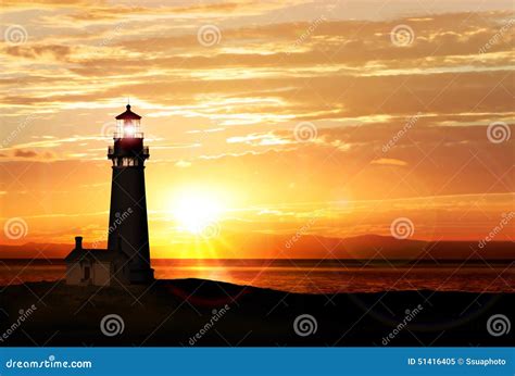 Sunset Sky And A Lighthouse Silhouette Stock Photo | CartoonDealer.com ...