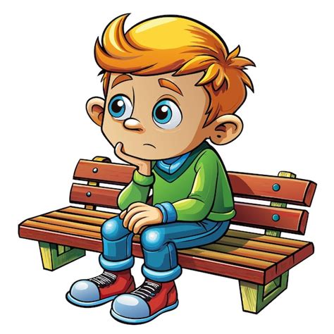 Premium Vector | A cartoon drawing of a boy sitting on a bench with a ...