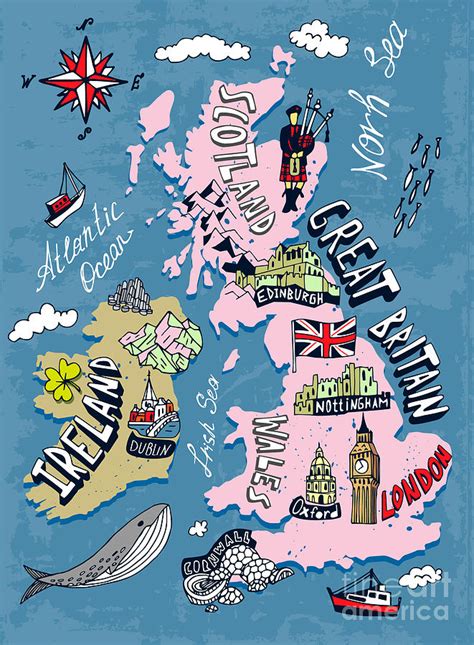 Illustrated Map Of The Uk And Ireland Digital Art By Daria I Pixels