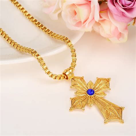 Ethiopian Big Cross Crystal Cz Pendant Box Chainnecklaces For Women Men