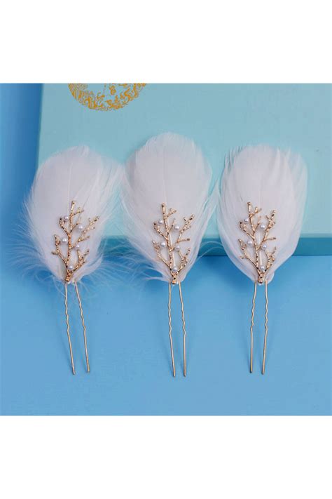 Feathers Decor Pearl Beaded Wedding Hair Comb