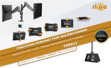 RICOO Dual Monitor Halterung Tisch Mechanische Feder für 17 32 Zoll