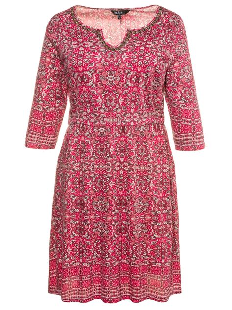 Ulla Popken Plus Ulla Popk3n Pink Multi Border Print Cotton Modal Dress Plus Size 16 18 To