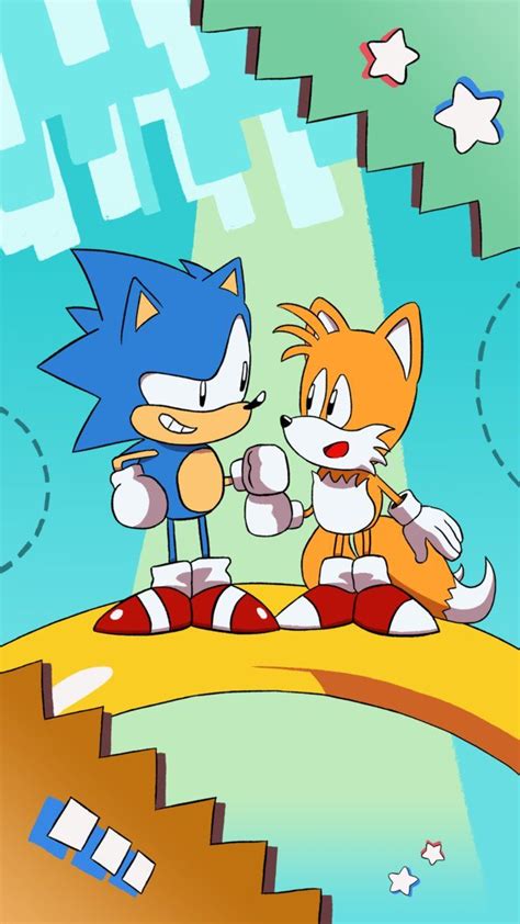 sonic and tails are sitting on the edge of a ramp, with stars in the background