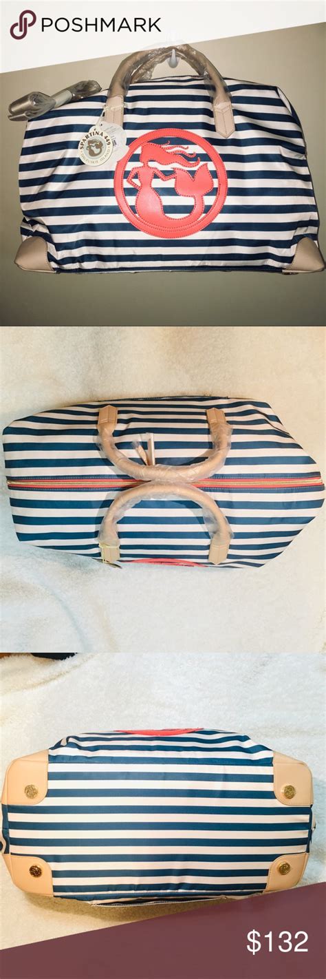 Spartina 449 Globetrotter Duffle Navy Stripe Nwt Navy Stripes Orange