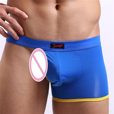 Men S Sexy Lingeries Ice Silk Half Cool Cut Boxers Underwear Mens Male