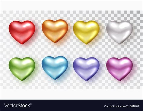 Hearts Set Different Colors Realistic Royalty Free Vector