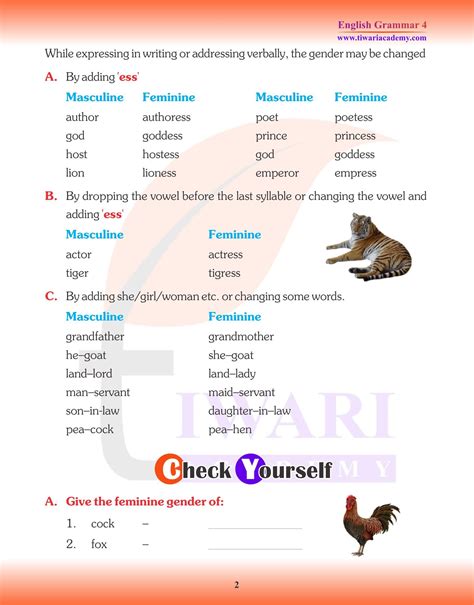 Cbse Ncert Class 4 English Grammar Chapter 6 Nouns Gender In Pdf