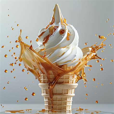 Premium Photo Frozen Moment Of Vanilla Ice Cream Cone With Caramel Swirls