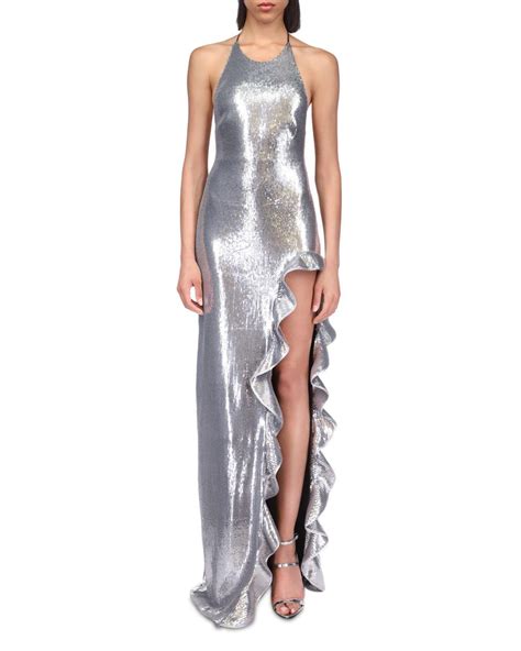 David Koma Sequin Ruffle Halter Column Gown In White Lyst