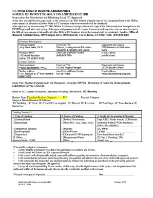 Fillable Online Assessment Uci NOTICE OF INTENT TO RELY ON ANOTHER UC