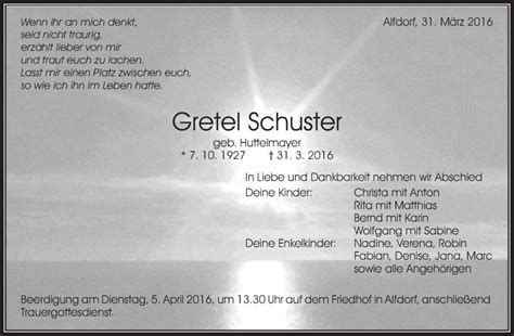 Traueranzeigen Von Gretel Schuster Zvw Trauer