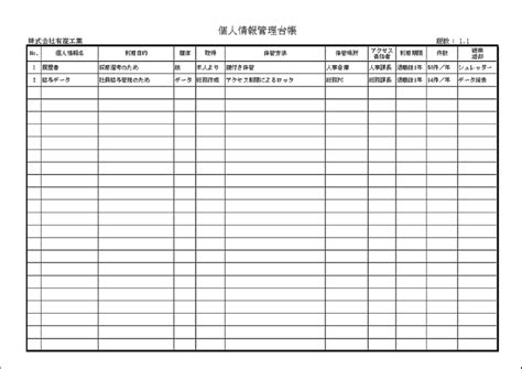 個人情報管理台帳記載例があるExcelテンプレートの無料ダウンロード ExcelWord基礎講座とテンプレート