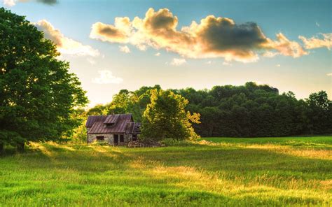 Wallpaper Sunlight Landscape Sunset Hill Nature Grass Sky Field Clouds House Morning