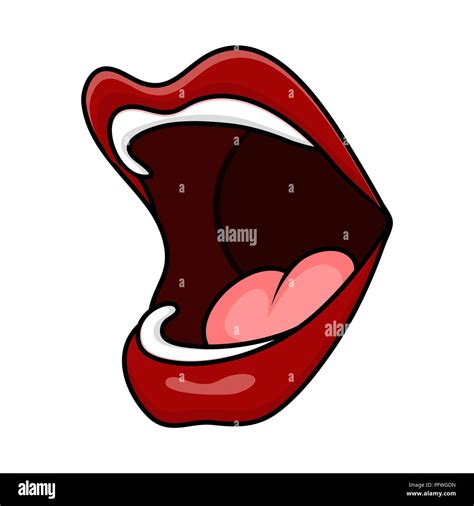 cartoon open mouth lips with tongue side isolated on white background ...