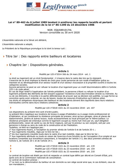 Loi Juillet Rapports Locatifs Loi N Du Juillet