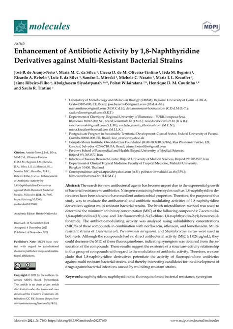 Pdf Enhancement Of Antibiotic Activity By Naphthyridine