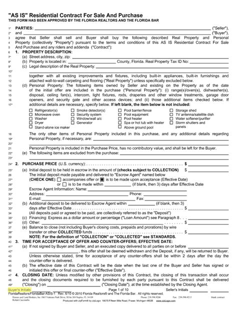 Florida Purchase And Sale Agreement Fill Online Printable Fillable