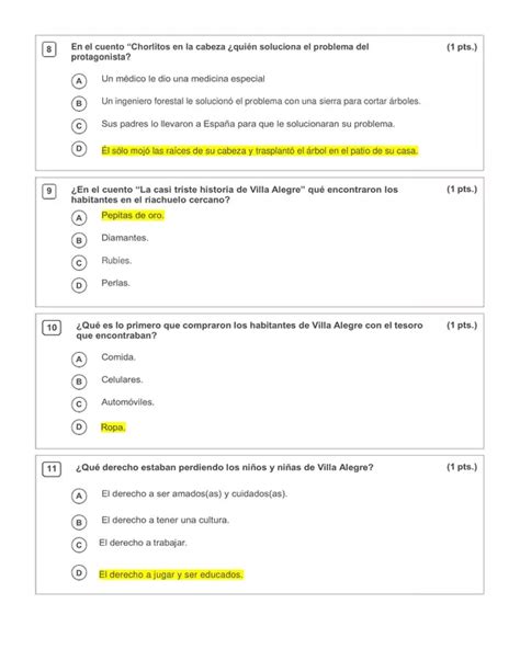 Control de lectura del libro Cuentos de los derechos del niño de