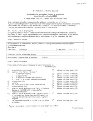 Fillable Online Pl A 039302 Application For A Grant Of Premises Licence