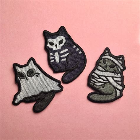 Glow In The Dark Cats Iron On Patch For Clothes Backpacks Etc Ghost