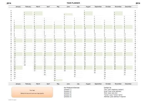 Year Planner template 2014 - editable Excel printable – Infozio