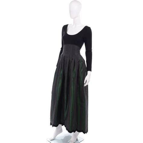 Fw 1989 Geoffrey Beene Black And Green Stripe Evening Dress Evening