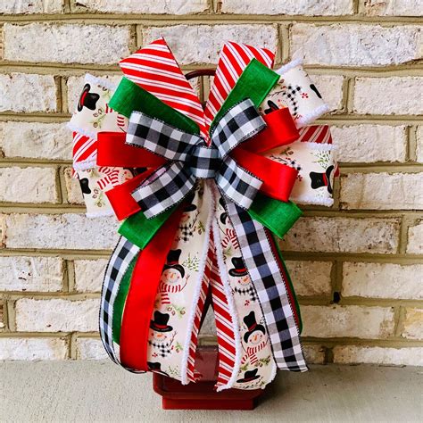 Snowman Wreath Bow Snowman Red And Green Christmas Bow Etsy