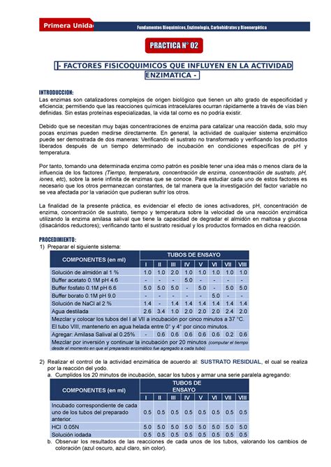 Practica Factores Fisico Quimicos Y Actividad Enzimatica Factores