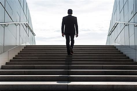 Premium Ai Image Ambitious Businessman Climbing Stairs To Reach