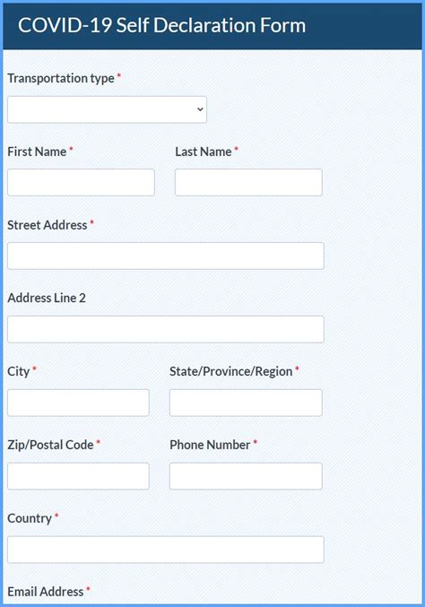 COVID 19 Self Declaration Form Template Formsite