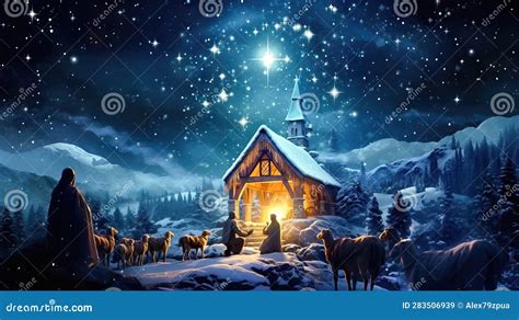 Animated Nativity Scene Jesus S Birth Generative Ai Stock