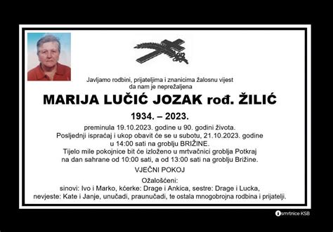 Marija Lučić Jozak rođ Žilić Osmrtnice KSB