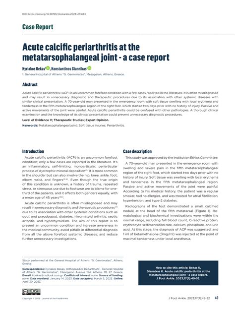 Pdf Acute Calcific Periarthritis At The Metatarsophalangeal Joint A