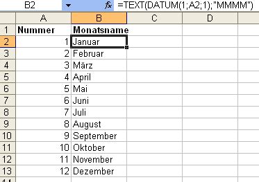 Monatsname Per Ziffer Erzeugen