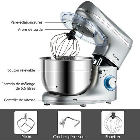 COSTWAY Robot Pâtissier 1300W 220 240V50 60Hz avec Bol d Acier Inox 5