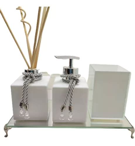 Kit Lavabo Luxo Aromatizador Sabonete Bandeja Espelhada Parcelamento