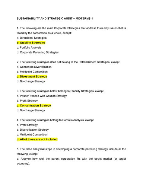 Sustainability AND Strategic Audit Midterms 1 SUSTAINABILITY AND