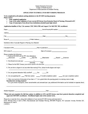 Fillable Online Rn Bsn Application Form Baccalaureate Graduate