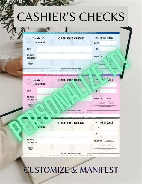 Manifestation Cashiers Checks Blank Check Template Editable Check