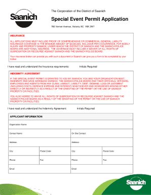 Fillable Online Fillable Online Special Event Permit Application