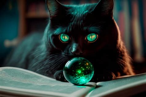 Gato de bruxa bola de cristal e livro de feitiços mágicos