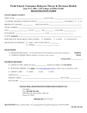 Fillable Online Cme Hsc Usf Reg Form ConsumerBehavior Doc Spring 2001